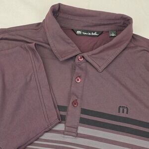 TravisMathew Polo Shirt Mens Large Burgundy Black Striped Pima Cotton Blend